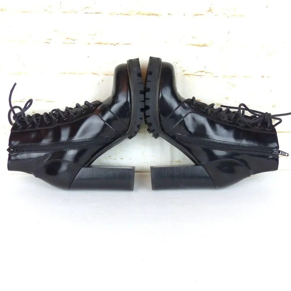 Jeffrey Campbell Legion Boot Women 8.5M Black Leather Heel Lace Zip Lug Ankle - Picture 9 of 13